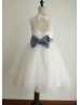 Ivory Lace Tulle Heart Cut Back Flower Girl Dress